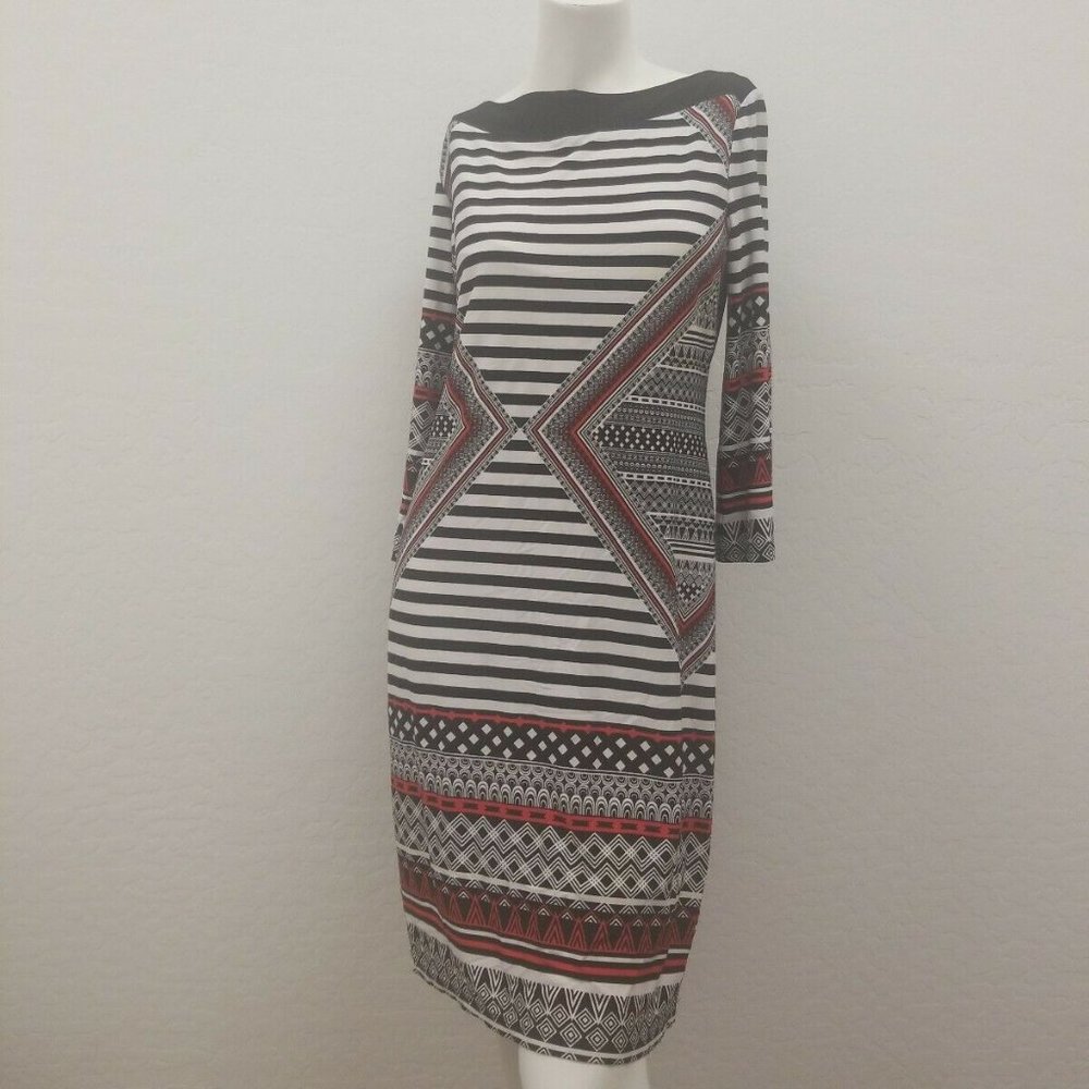 Ronni Nicole Black White Red Stripped Shift Dress